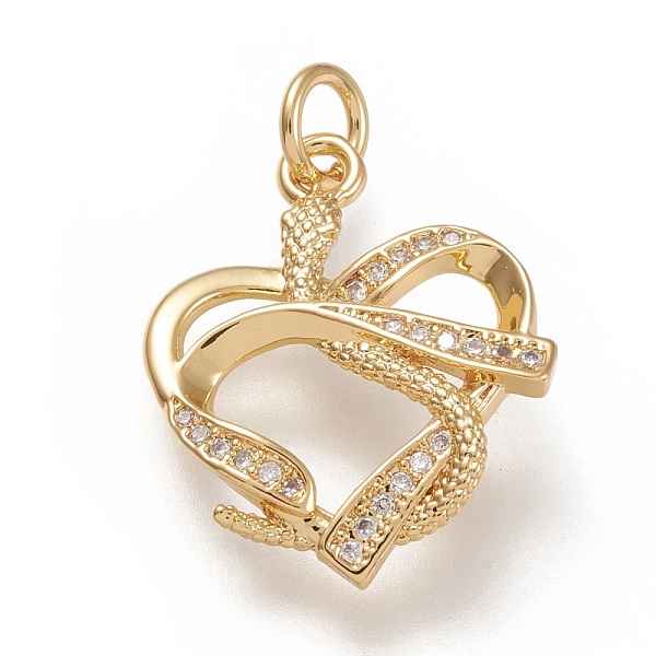 

PandaHall Brass Micro Pave Clear Cubic Zirconia Pendants, with Jump Rings, Heart with Snake, Real 18K Gold Plated, 21x17x3mm, Jump Ring...