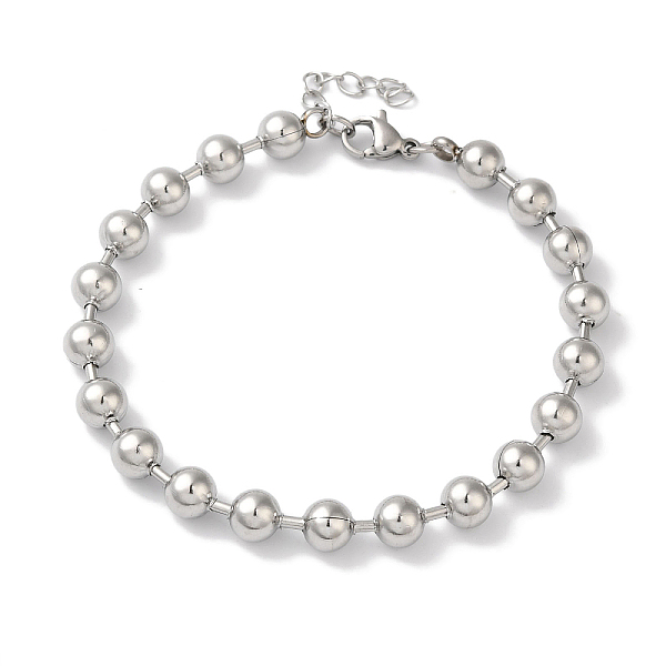 

PandaHall 304 Stainless Steel Beads Ball Chain Bracelets for Women, Stainless Steel Color, 7-1/2 inch(19cm), 6mm 304 Stainless Steel Round