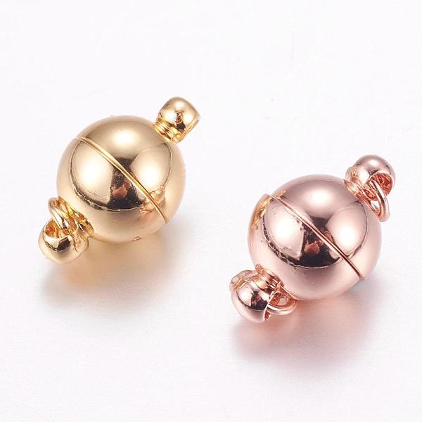 

PandaHall Brass Magnetic Clasps with Loops, Long-Lasting Plated, Round, Mixed Color, 13.5x8mm, Hole: 3mm Brass Round