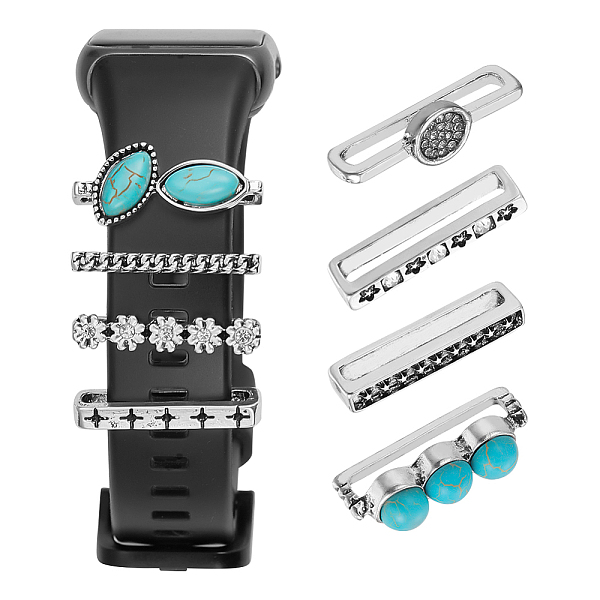

PandaHall 8Pcs Synthetic Turquoise Horse Eye Watch Band Charms, Alloy Flower Watch Band Decorative Ring Loops, Platinum, 2.3~2.4x0.25~1cm...