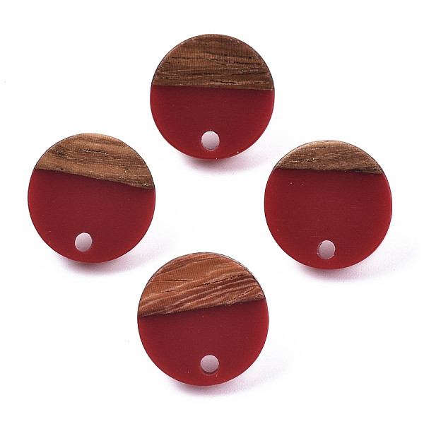 

PandaHall Opaque Resin & Walnut Wood Stud Earring Findings, with 304 Stainless Steel Pin, Flat Round, Dark Red, 14mm, Hole: 1.8mm, Pin...