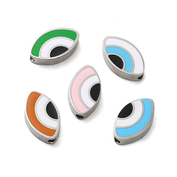 

PandaHall 304 Stainless Steel Beads, with Enamel, Stainless Steel Color, Eye, Mixed Color, 8x13.5x3mm, Hole: 1.8mm Stainless Steel+Enamel..., Multicolor