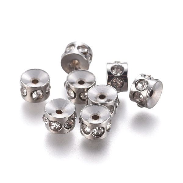 

PandaHall 304 Stainless Steel Rhinestone Beads, Column, 5x3.5mm, Hole: 1mm Stainless Steel+Rhinestone Column Clear