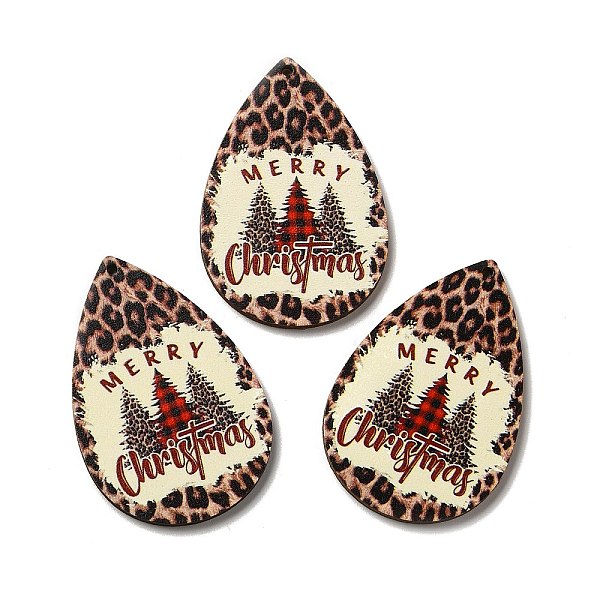 

PandaHall Single Face Printed Wood Big Pendants, Christmas Teardrop Charms, Sienna, 54x36.5x2.4mm, Hole: 2mm Wood Teardrop Brown