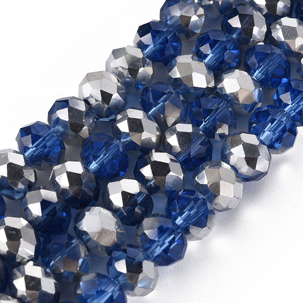 

PandaHall Electroplate Transparent Glass Beads Strands, Half Silver Plated, Faceted, Rondelle, Medium Blue, 8x6mm, Hole: 1mm, about...