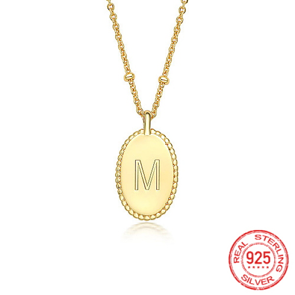 

PandaHall 925 Sterling Silver Letter Initial Oval Pendant Necklaces for Women, with Cable Chains, Real 18K Gold Plated, Letter M, 15.75 inch...