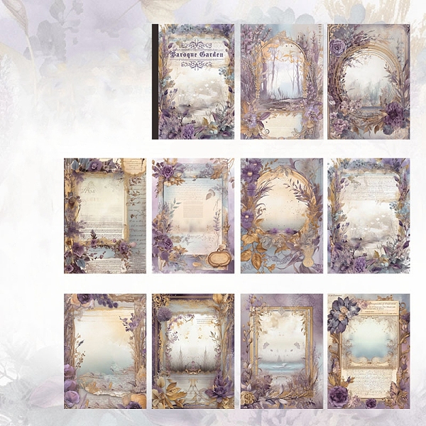 

PandaHall 30 Sheets 10 Styles Vintage Scrapbook Paper Pad, for DIY Album Scrapbook, Greeting Card, Background Paper, Violet, 115x178x5mm..., Purple