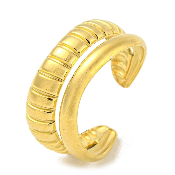 

PandaHall 304 Stainless Steel Double Lines Open Cuff Ring, Golden, US Size 8 1/4(18.3mm) 304 Stainless Steel