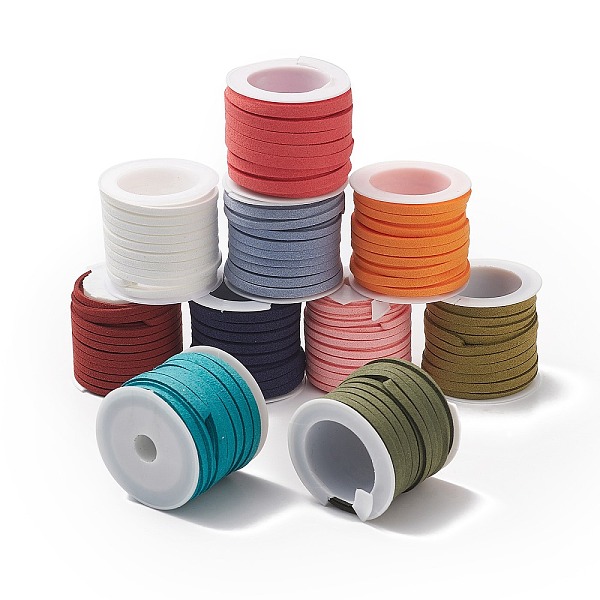 

PandaHall (Defective Closeout Sale: Bad Spool) Eco-Friendly Flat Faux Suede Cords, Faux Suede Lace, Mixed Color, 3~5x1~1.5mm, about 5.47..., Multicolor