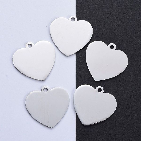 PandaHall 304 Stainless Steel Pendants, Manual Polishing, Blank Stamping Tags, Heart, Stainless Steel Color, 33x34x1.8mm, Hole: 2.8mm 304...