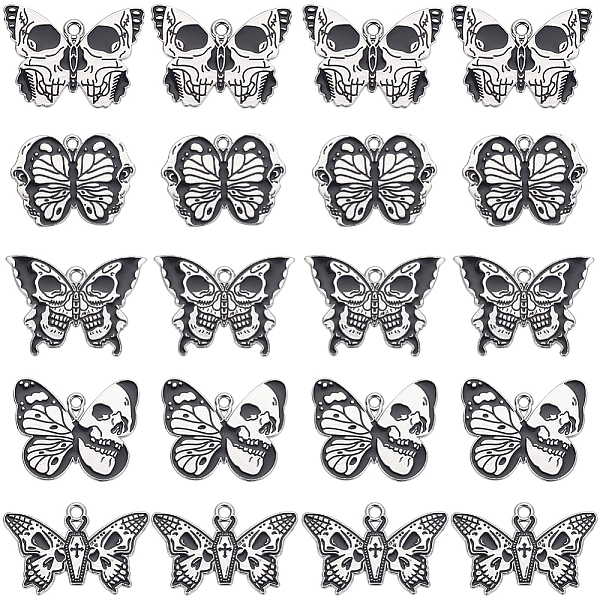 

PandaHall SUNNYCLUE 20Pcs 5 Style Alloy Enamel Pendants, Platinum, Butterfly with Skull, Black, 19~23x28~30mm, 4pcs/style Alloy+Enamel Mixed...