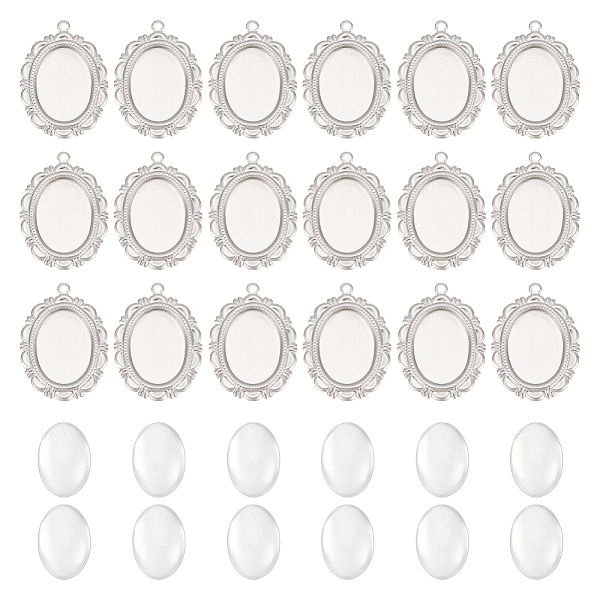 

PandaHall Unicraftale 50Pcs 316 Surgical Stainless Steel Pendant Cabochon Settings, Oval, with 50Pcs Transparent Glass Cabochons, Stainless...