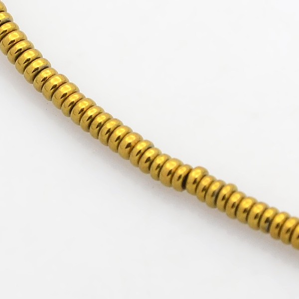 

PandaHall Electroplate Non-magnetic Synthetic Hematite Beads Strands, Heishi Beads, Flat Round/Disc, Golden Plated, 2x1mm, Hole: 1mm, about...