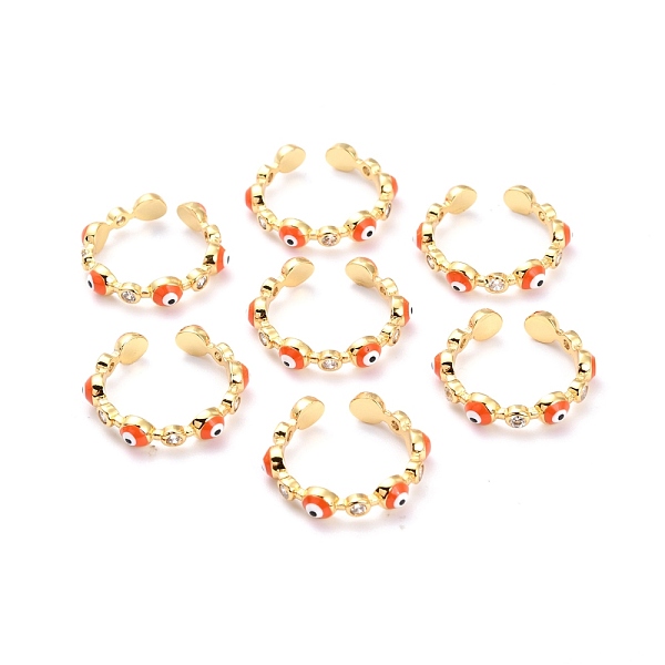 

PandaHall Brass Micro Pave Clear Cubic Zirconia Cuff Rings, Open Rings, with Enamel, Evil Eye, Golden, Mixed Color, US Size 7 1/4(17.5mm)..., Multicolor