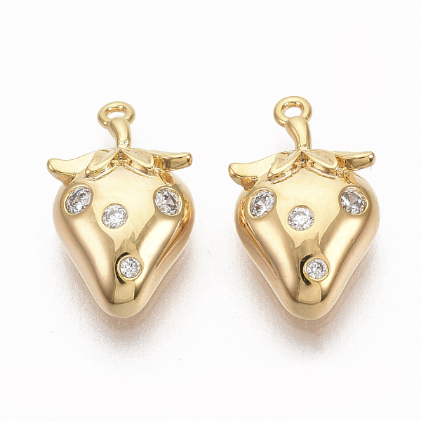 

PandaHall Brass Micro Pave Clear Cubic Zirconia Charms, Nickel Free, Strawberry, Real 18K Gold Plated, 12.5x7.5x3.5mm, Hole: 0.8mm...