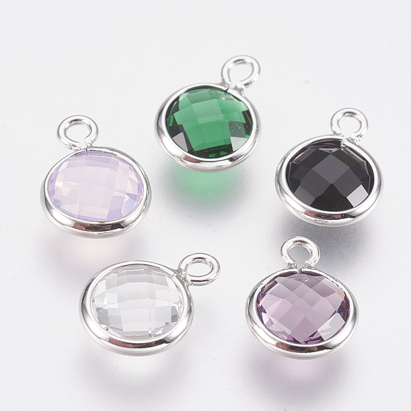 

PandaHall Glass Charms, with Brass Findings, Faceted Flat Round, Nickel Free, Real Platinum Plated, Mixed Color, 9.5x7x3mm, Hole: 1.2mm..., Multicolor
