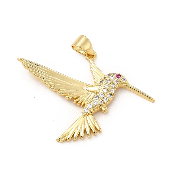 

PandaHall Rack Plating Brass Micro Pave Cubic Zirconia Pendants, Cadmium Free & Lead Free, Real 18K Gold Plated, Hummingbird Charm, Clear...