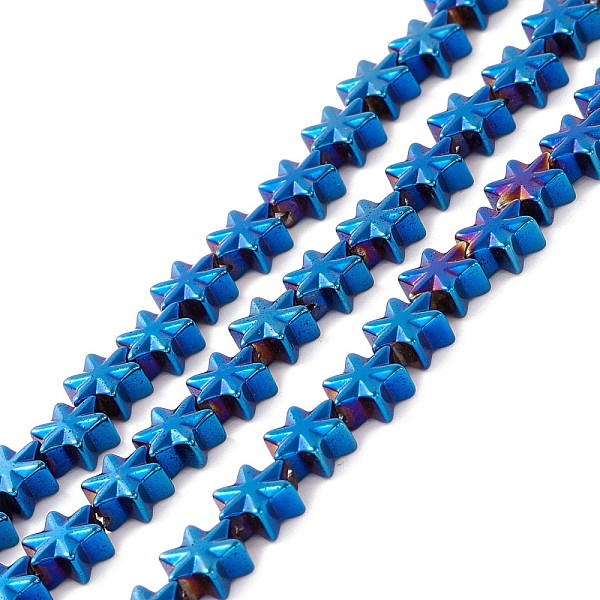 

PandaHall Electroplate Synthetic Non-magnetic Hematite Beads, Star, Blue Plated, 7.5x7x3.5mm, Hole: 1mm, about 44~61pcs/strand, 11.02 inch...