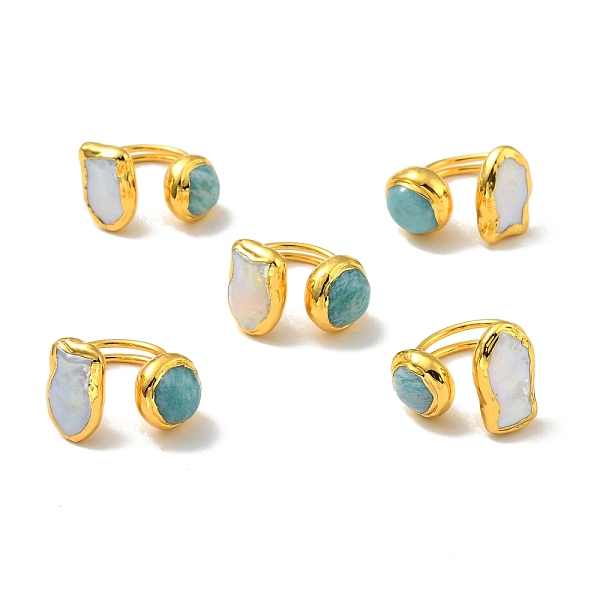 

PandaHall Half Round Natural Pearl & Amazonite Nugget Open Cuff Ring, Brass Chunky Ring for Women, Lead Free & Cadmium Free, Golden, US Size...