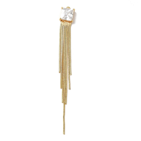 

PandaHall Brass Snake Chain Tassel Big Pendants, Glass Rhinestone Charm, Real 18K Gold Plated, 84~85x9x5mm, Hole: 1.5mm Brass+Glass