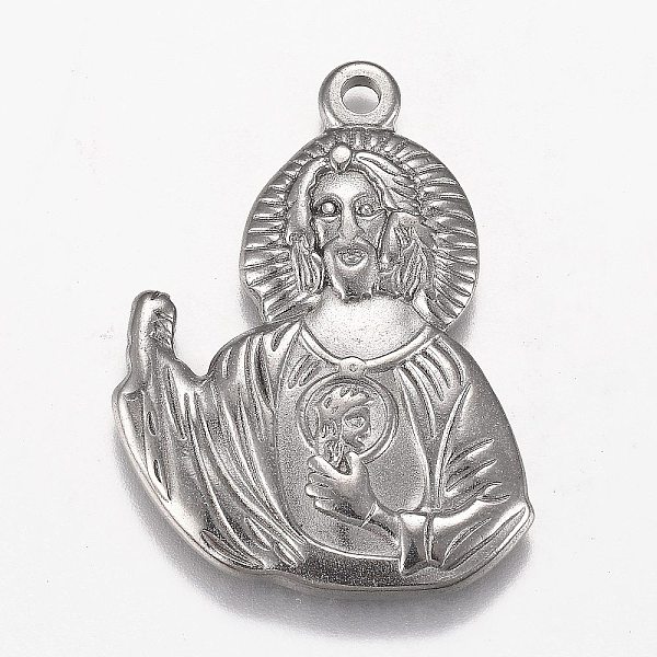 

PandaHall 304 Stainless Steel Pendants, Jesus, for Easter, Stainless Steel Color, 40.5x31x3mm, Hole: 2.5mm 304 Stainless Steel Human