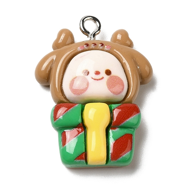 

PandaHall Christmas Opaque Resin Pendants, with Platinum Tone Iron Loops, Box, 26.5x20x7.5mm, Hole: 2mm Iron+Resin Box
