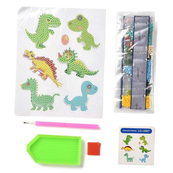 

PandaHall DIY Dinosaur Diamond Painting Stickers Kits For Kids, with Diamond Painting Stickers, Rhinestones, Diamond Sticky Pen, Tray Plate..., Multicolor