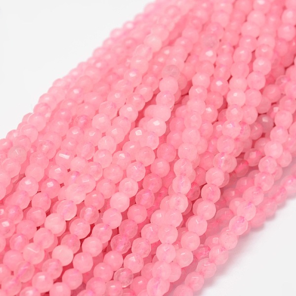 

PandaHall Dyed Natural White Jade Round Beads Strands, Faceted, Pink, 4mm, Hole: 1mm, about 92pcs/strand, 15.3 inch White Jade Round Pink