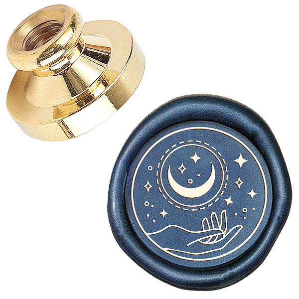 

PandaHall DIY Scrapbook, Brass Wax Seal Stamp Head, Moon, Golden, 25x14mm Brass
