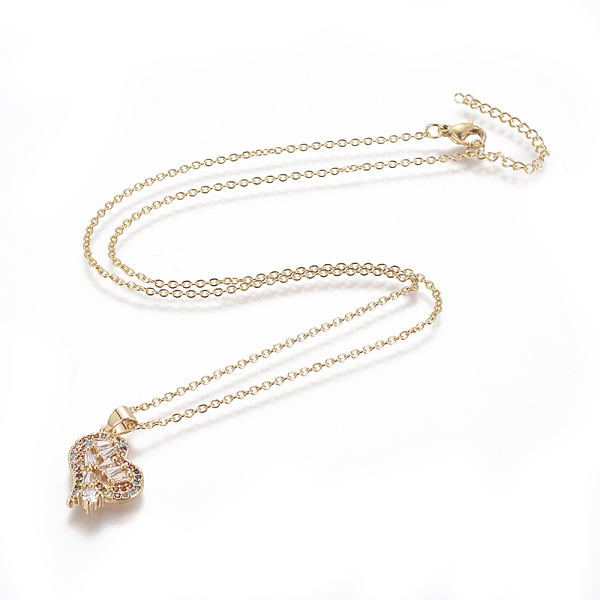 

PandaHall 304 Stainless Steel Pendant Necklaces, with Brass Cubic Zirconia Pendants, Heart, Golden, 17.32 inch~17.71 inch(44~45cm), Pendant...