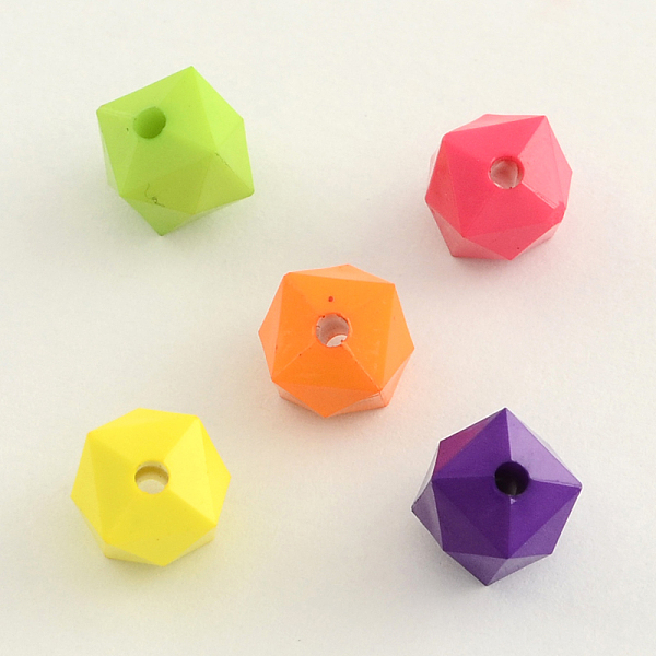 

PandaHall Opaque Acrylic Beads, Faceted Cube/Polygon, Mixed Color, 7.5x8x8mm, Hole: 2mm Acrylic Cube Multicolor
