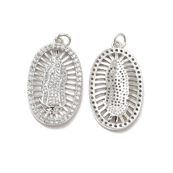 

PandaHall Brass Micro Pave Cubic Zirconia Pendants, with Jump Ring, Oval with Religion Virgin Mary Charm, Platinum, 31.5x18x2.5mm, Hole..., Clear