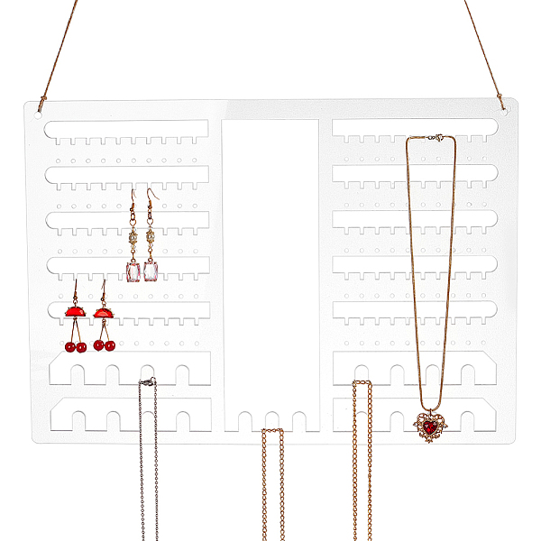

PandaHall Customized Acrylic Wall-Mounted Jewelry Organizer Display Stands, Rectangle Jewelry Display Hanging Rack for Earrings, Necklaces..., Clear