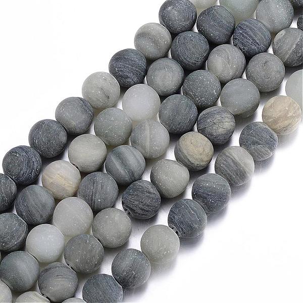 PandaHall Frosted Round Natural Green Rutilated Quartz Beads Strands, 8mm, Hole: 1mm, about 48pcs/strand, 15.7 inch Rutilated Quartz Round