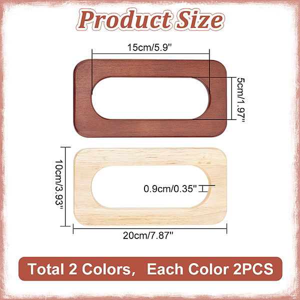 

PandaHall WADORN 4Pcs 2 Colors Rectangle Wood Bag Handles, for Purse Making Accessories, Mixed Color, 10x20cm, Inner Diameter: 15x5cm..., Multicolor