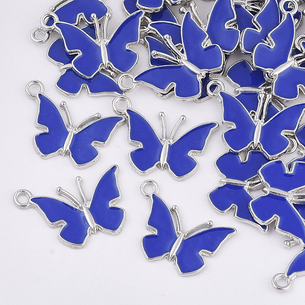 

PandaHall Alloy Pendants, with Enamel, Butterfly, Platinum, Blue, 14.5x21x1.5mm, Hole: 1.8mm Alloy+Enamel Butterfly Blue