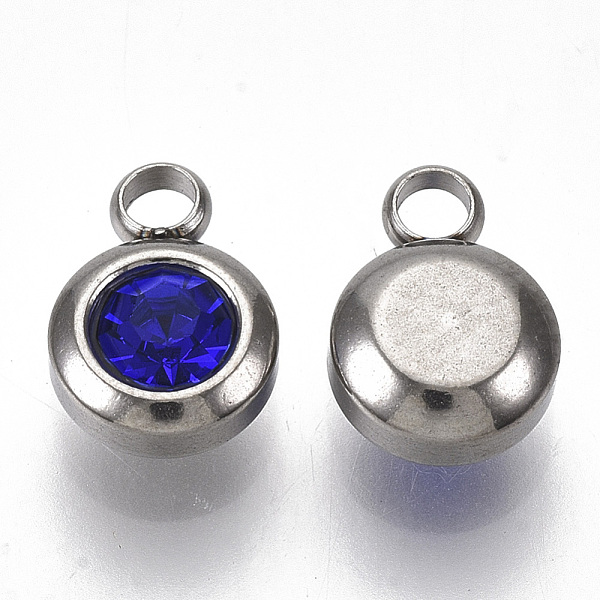 

PandaHall Rhinestone Charms, September Birthstone Charms, with 201 Stainless Steel, Flat Round, Stainless Steel Color, Sapphire, 9x6.5x4mm..., Blue