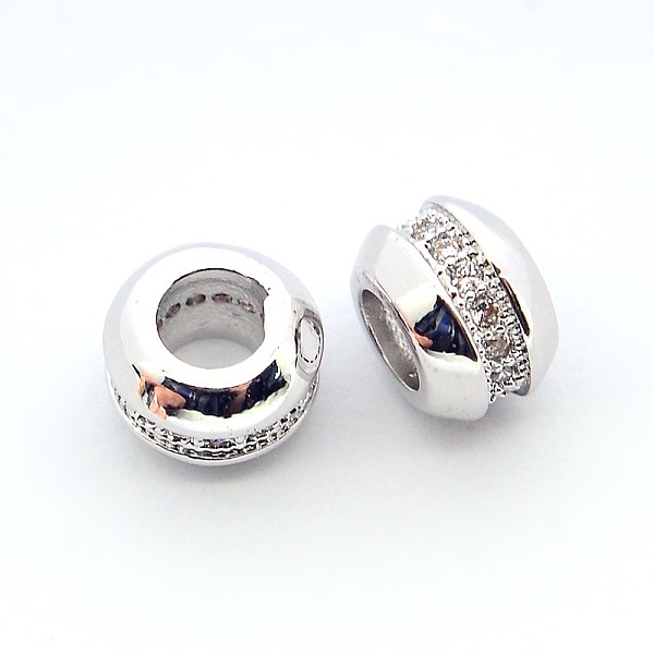 

PandaHall Brass Micro Pave Cubic Zirconia Rondelle Beads, Cadmium Free & Nickel Free & Lead Free, Real Platinum Plated, 7x5mm, Hole: 3mm...