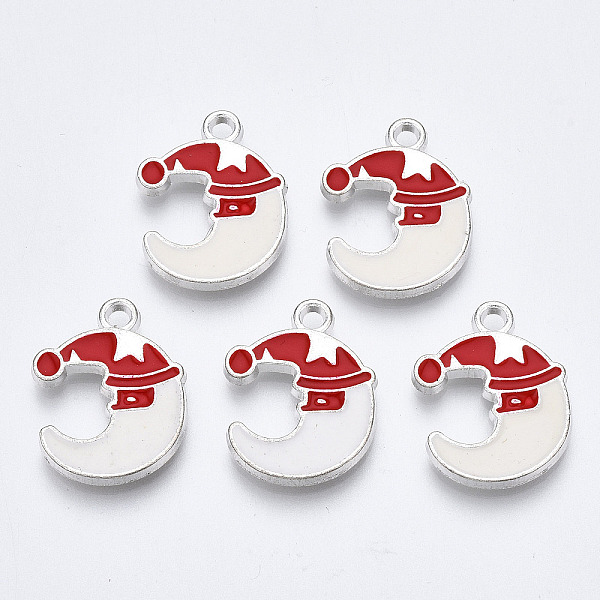 

PandaHall Alloy Enamel Pendants, Moon with Christmas Hat, Creamy White, 20x15x2mm, Hole: 1.8mm Alloy+Enamel Moon White