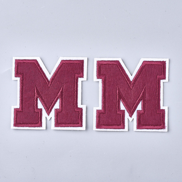 PandaHall Computerized Embroidery Cloth Iron On Patches, Costume Accessories, Appliques, Letter, Letter. M, 58x58.5x1.5mm Cloth Letter M Red