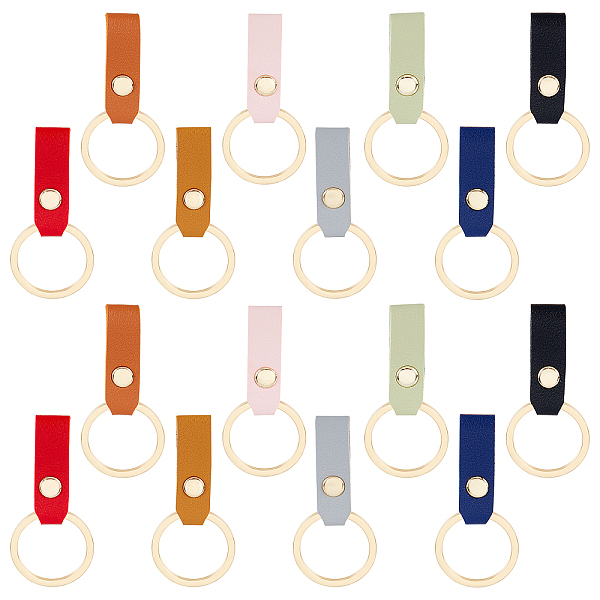 16Pcs 8 Colors PU Leather Keychain