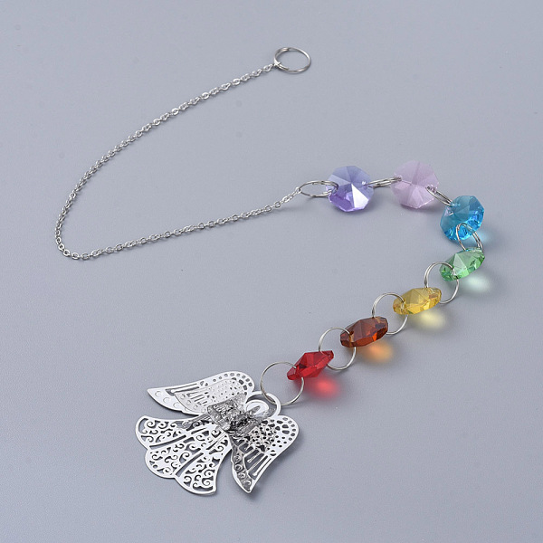 

PandaHall Chandelier Suncatchers Prisms Octogon Glass Chakra Hanging Pendant, with Crystal Rhinestone, Angel Iron Pendant and Cable Chain...