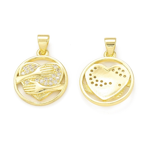 

PandaHall Rack Plating Brass Micro Pave Cubic Zirconia Pendants, Cadmium Free & Lead Free, Long-Lasting Plated, Flat Round with Heart &..., Clear