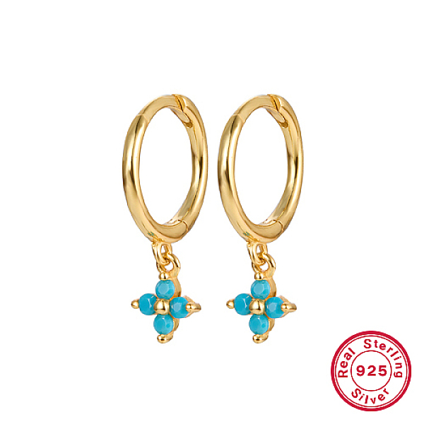 

PandaHall Real 18K Gold Plated 925 Sterling Silver Flower Dangle Hoop Earrings, Pale Turquoise, 19x8.5mm Sterling Silver Star
