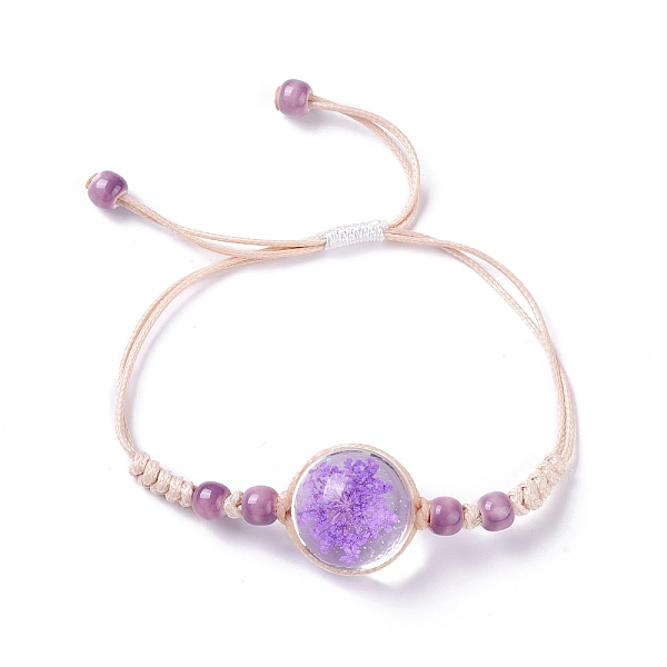 

PandaHall Handmade Dry Pressed Flower Link Bracelet for Girl Women, Babysbreath Glass Cover Beads Adjustable Bracelet, Blue Violet, Inner...