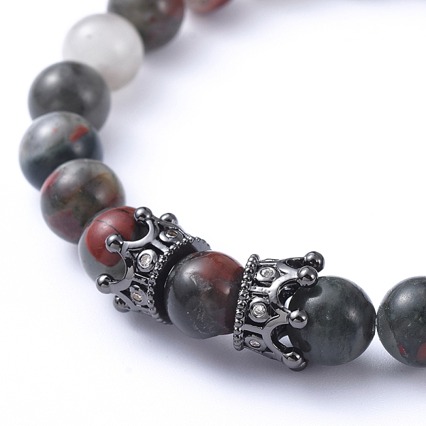 

PandaHall Natural Bloodstone Stretch Beaded Bracelets, with Brass Micro Pave Cubic Zirconia Crown Beads, Inner Diameter: 2-1/8 inch(5.5cm)...