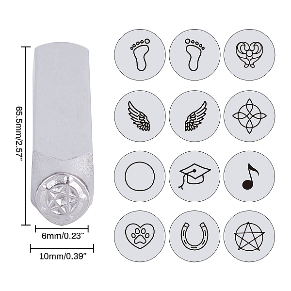 

PandaHall Iron Metal Stamps, Mixed Patterns, Platinum, 65.5x10mm, 12pcs/box Iron