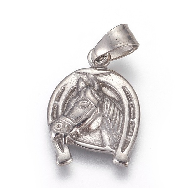 

PandaHall 304 Stainless Steel Pendants, Horse with Horseshoe, Stainless Steel Color, 24.5x17x3mm, Hole: 5x7.5mm 304 Stainless Steel Horse