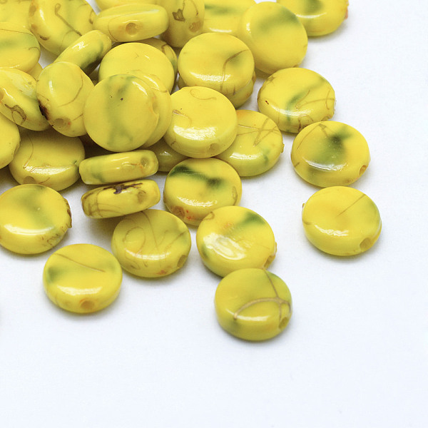 

PandaHall Drawbench Acrylic Beads, Spray Painted, Flat Round, Yellow, 9x3.5mm, Hole: 1mm Acrylic Flat Round Yellow