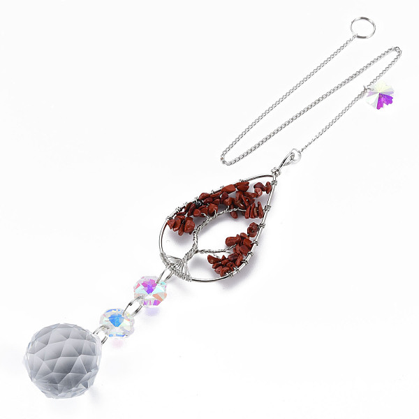 

PandaHall Natural Red Jasper Big Pendants, with Platinum Brass Chain Extender and Findings, Plating Glass Flat Round & Flower, Clear AB..., White